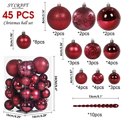 45pcs Christmas Ball Ornaments for Christmas Trees Decorations