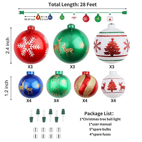 28ft 25 Bulbs Christmas Ball Ornaments w/ Lights