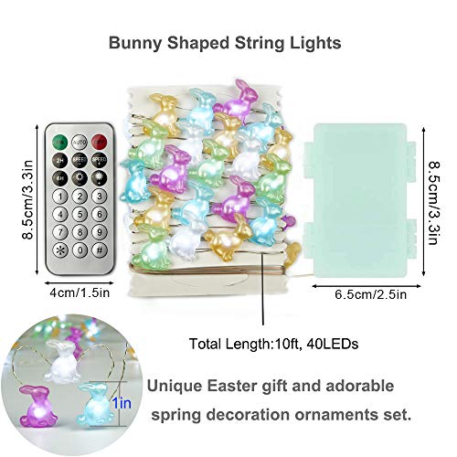 Easter LED String Lights Battery Operated w/ Remote 10 ft 40 LEDs Bunny Shaped