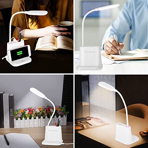 Rechargeable Desk Lamp w/ USB Charging Port, Pen Holder & Phone Holder