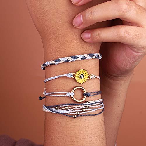 Sunflower String Bracelet Handmade Braided Rope Charms Boho Surfer Bracelet