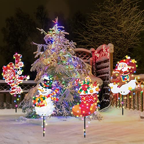 4 Pcs Metal Christmas Yard Sign w/ String Lights