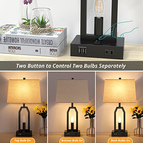 Set of 2 Table Lamps, 2 w/ 3-Model Lighting, Dual USB Charging Ports,  (4 Bulbs Included)