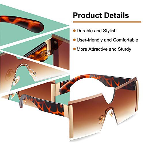 3 Pieces Oversized Square Sunglasses for Women Trendy Fashion Rimless Frame Glasses Transparent Eyewear