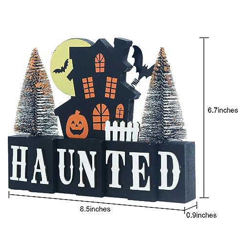 Halloween Decorations Indoor, Large Decorative HALLOWEEN Wood Sign with Ghosts and Spooky Cat