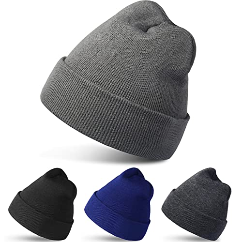 4 Pack Beanies Winter Hats Warm Knitted Cap for Men & Women (Black/Light Gray/Dark Gray/Dark Blue)