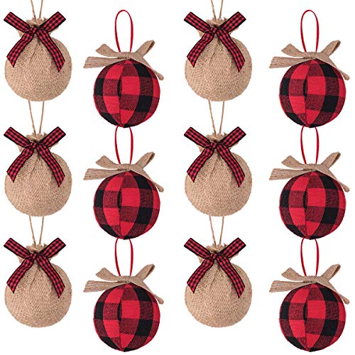 12 Pcs Red Black Buffalo Check Plaid Stitching Burlap Christmas Tree O -  DANNY'S HOME GOODS