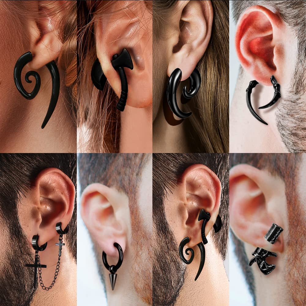 16 Pairs Stainless Steel Punk Y2K Black Dangle Earrings for Men/Women