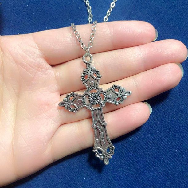 Cross Pendant Necklace Long Chain Punk Goth Trendy Jewelry Accessories Choker