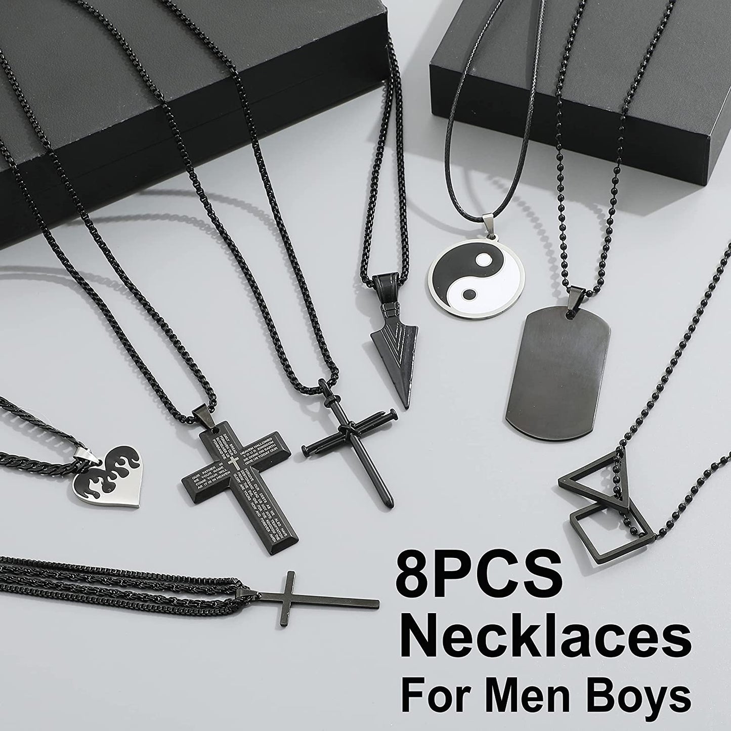 8Pcs Black Pendant Necklace For Men/Women