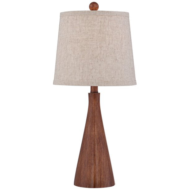 Modern Accent Table Lamp 23 1/2" High Brown Faux Wood Oatmeal Drum Shade for Bedroom Living Room