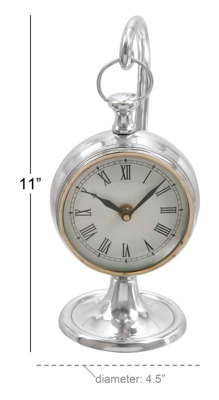 11"H, 5"W Aluminum Silver Analog Coastal Clock