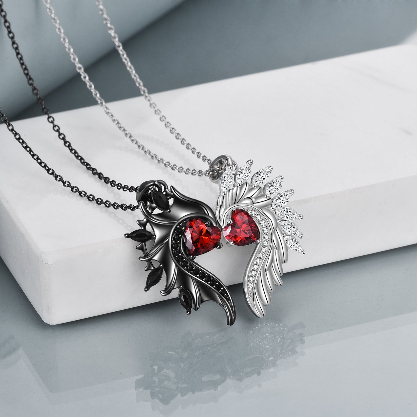 Diamond Angel Pendant Couple Necklace