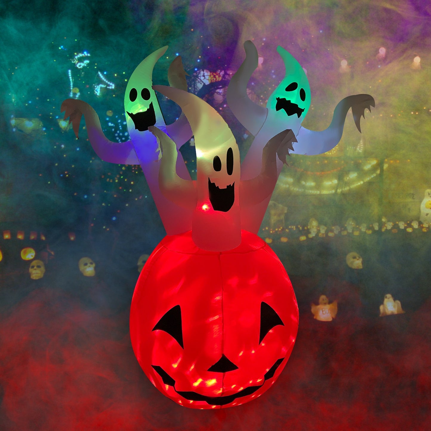 6ft Inflatable Halloween Spooky Three Pumpkin Ghost w/ LED Lights