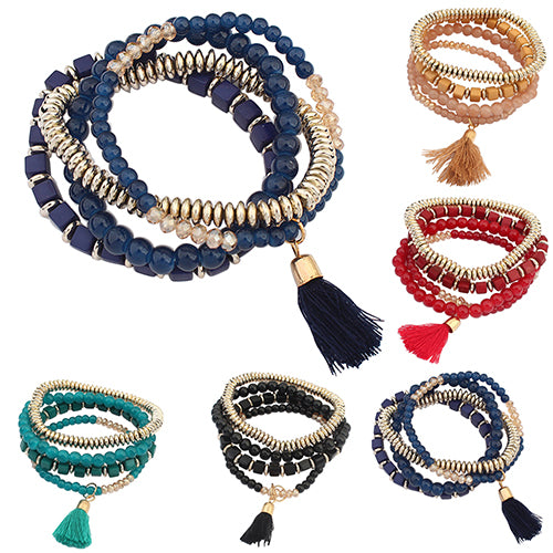 4 Pcs Boho Ethnic Style Multilayer Beaded Bangles Bracelets for Women