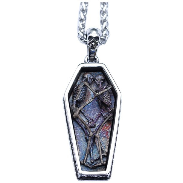 Home Stainless Steel Jewelry Gothic Coffin Skeleton Pendant Necklace for Lovers Male Female