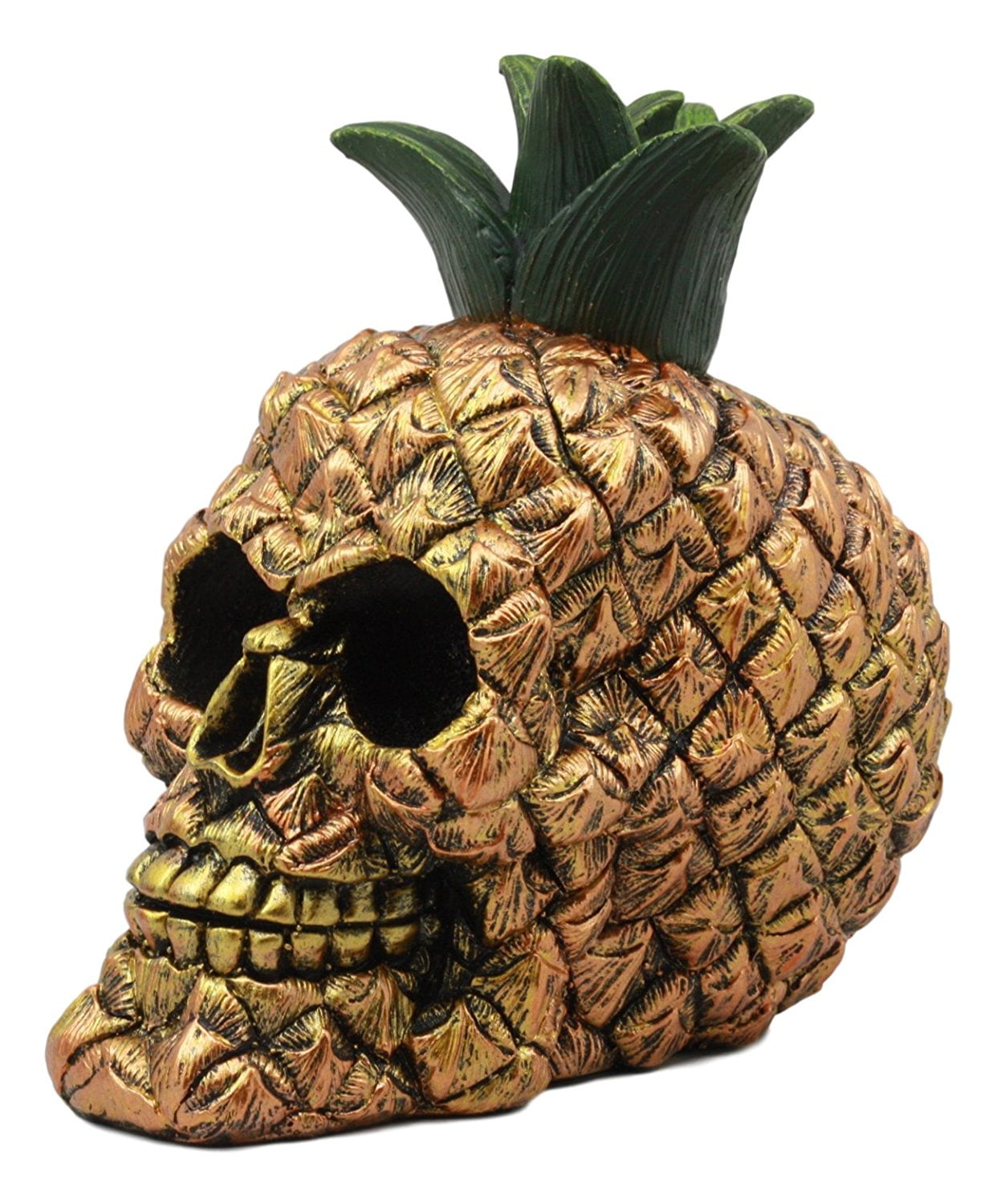 6" Hawaiian Tropical Pineapple Golden Skull Figurine