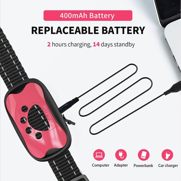 Dog Bark Collar - Humane, Rechargeable No Shock Anti Barking Collar w/ 7 Adjustable Levels for Small Medium Large Dogs, Waterproof (Pink)