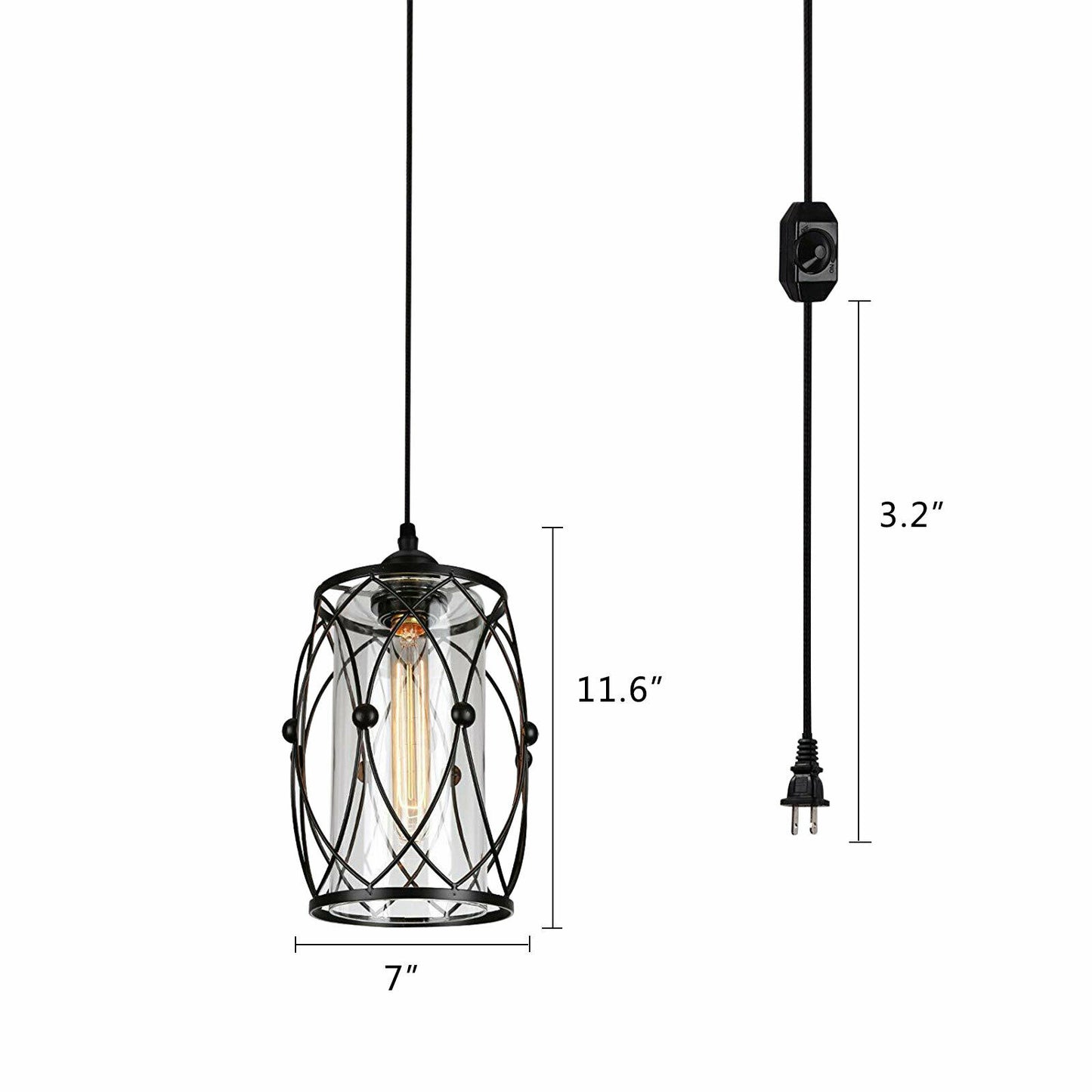 Industrial Metal Cage Hanging Pendant Lamp W/ Plug in Cord