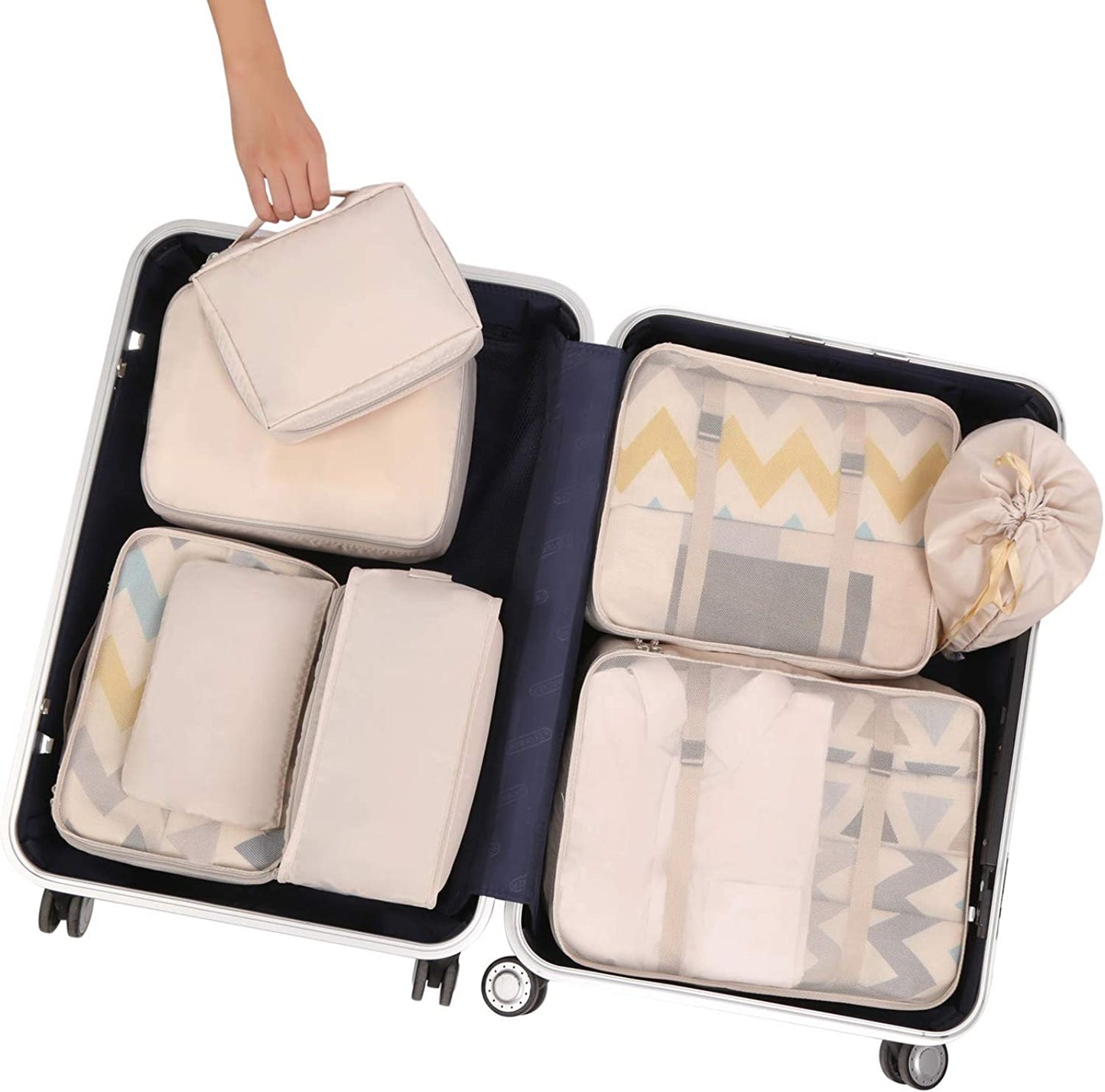 8 Set Packing Cubes Luggage Packing Organizers for Travel Accessories, Cream