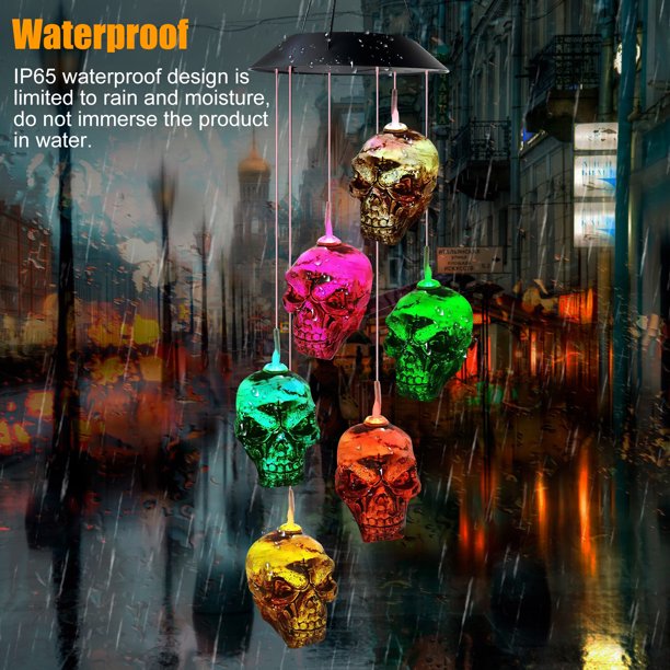 LED Solar Powered Home Skull Decoration Windchime Lights, Waterproof Outdoor