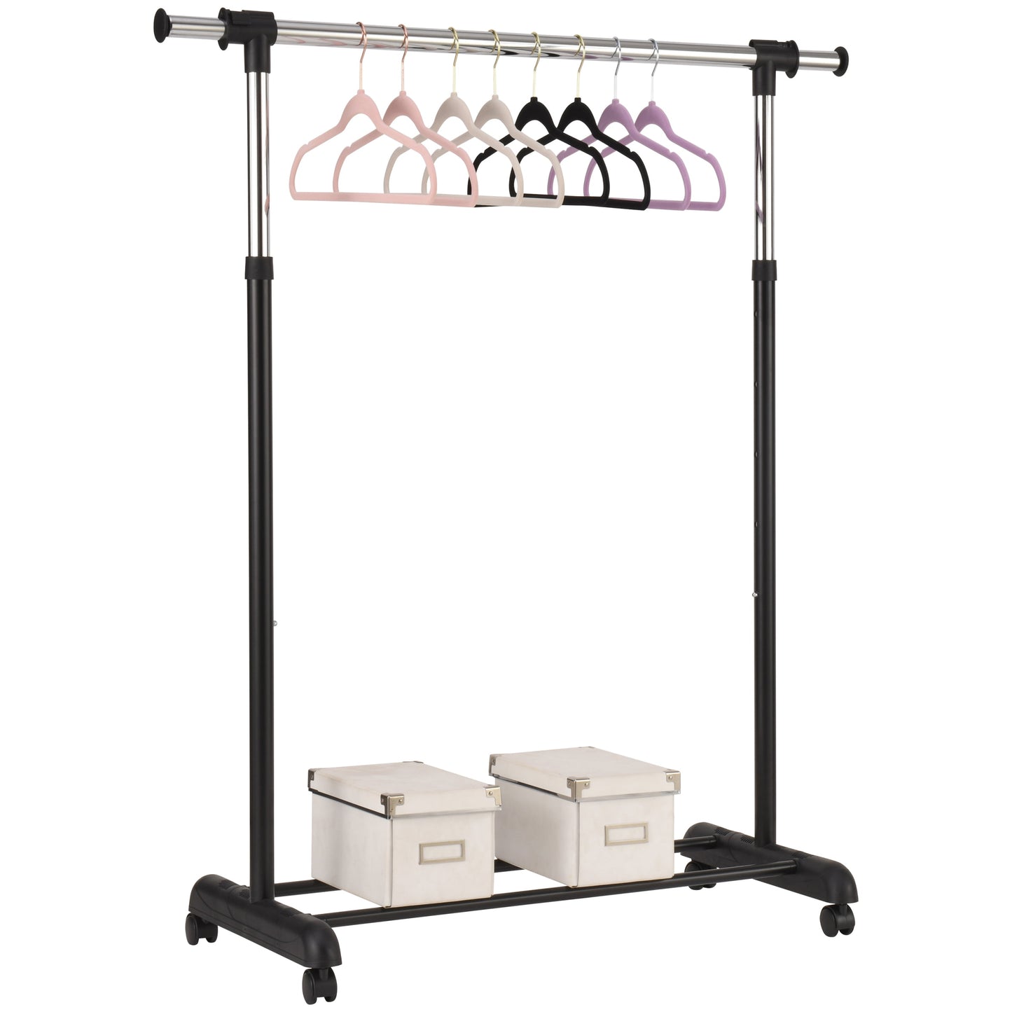 Adjustable Rolling Garment Rack Metal Chrome, Black