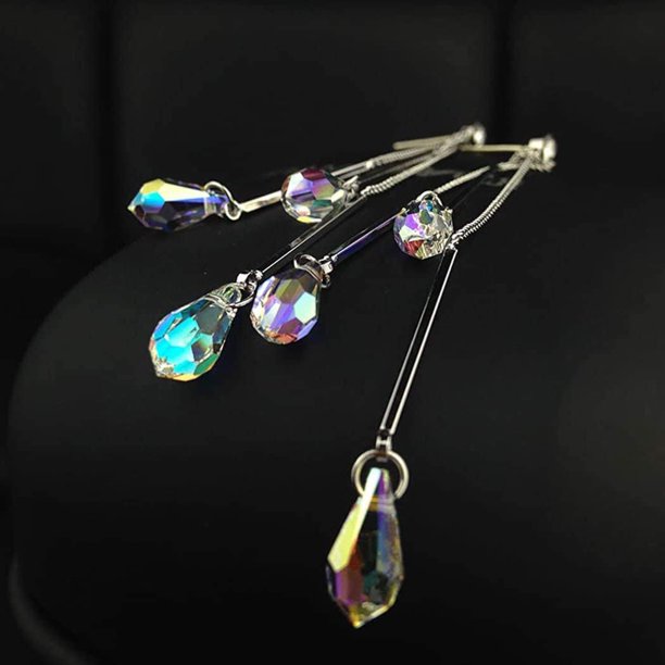 14k White Gold Plated Aurora Borealis Drop Tear Multicolor Crystal Tear Drop Cut Stud Dangle Earrings For Women & Girls