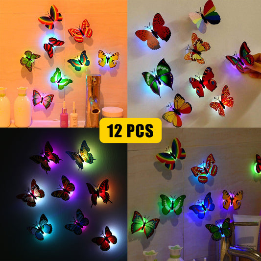 12Pcs Luminous 3D Butterfly Wall Stickers w/ Led Lights