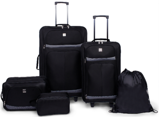 5 Piece 2-Wheel Luggage Set, Check and Carry On Size- Black