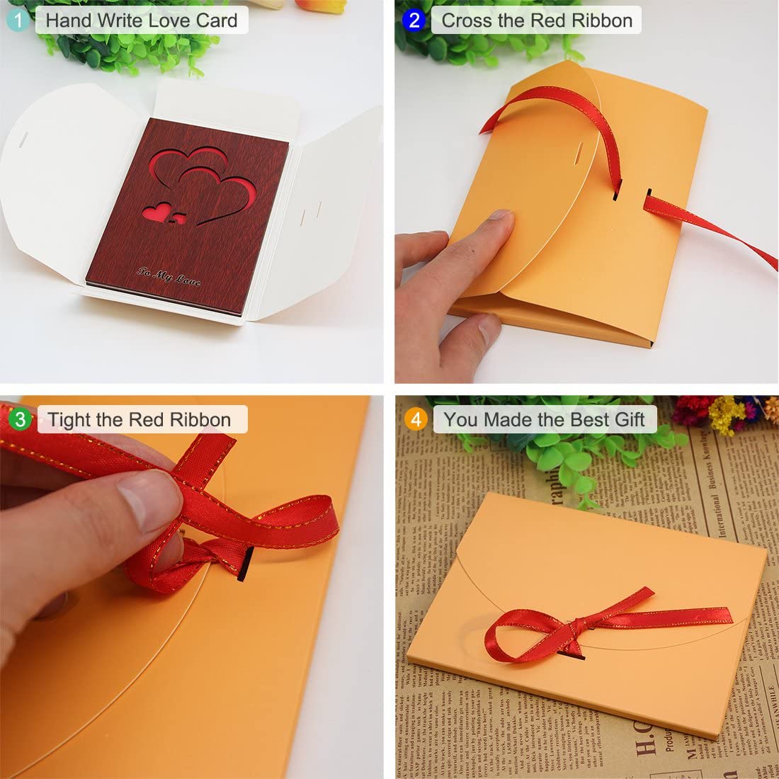 Handmade Walnut Wood Love Greeting Card with Unique Gift Card Box