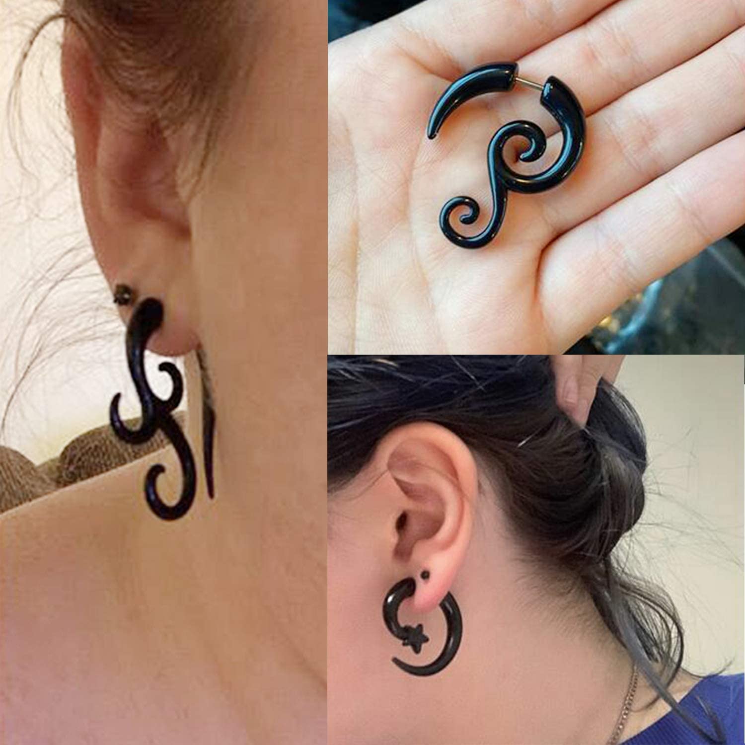 16g Graceful Tribal Spiral Fake Gauges Acrylic Ear Tapers Fake plugs Horn stud earrings