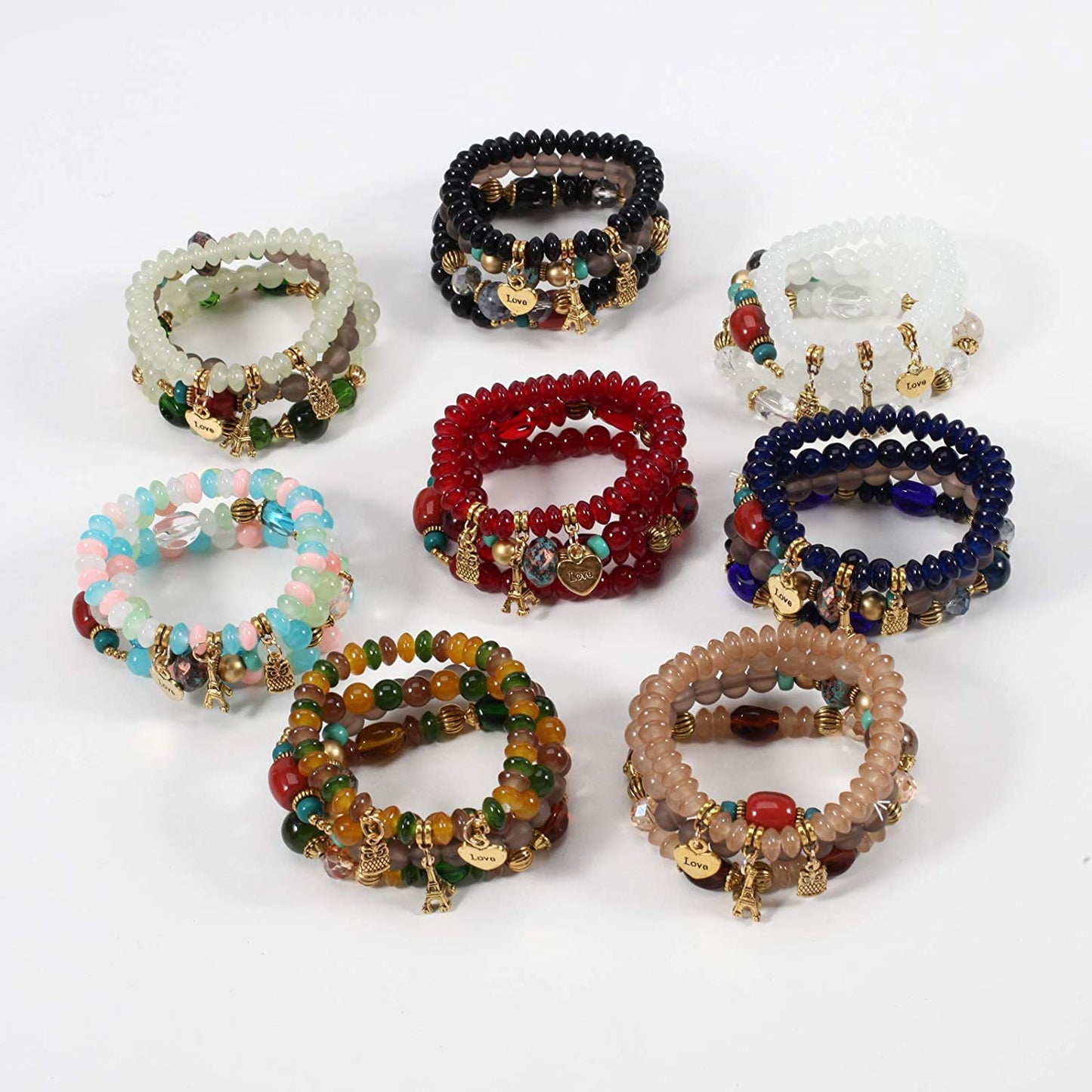 Bohemian Bracelets for Women Stretch Multilayer Colorful Beads Bracelet