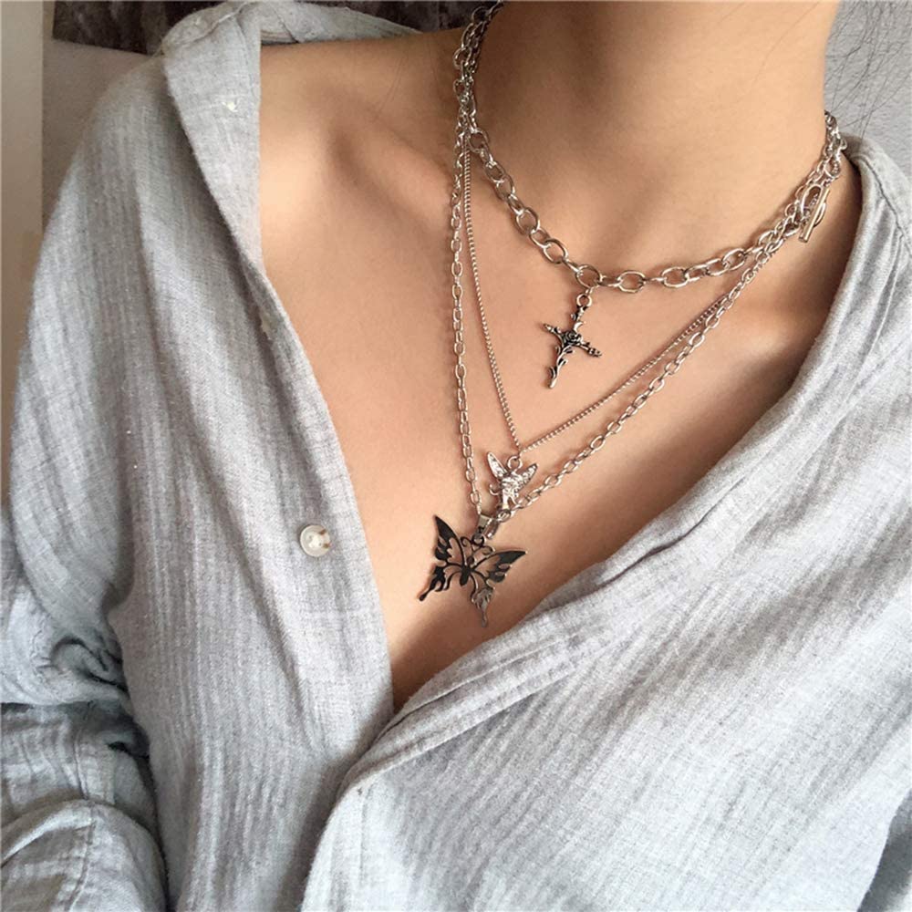 Dainty Punk Layering Chunky Chain Choker Toggle Necklace Boho for Women