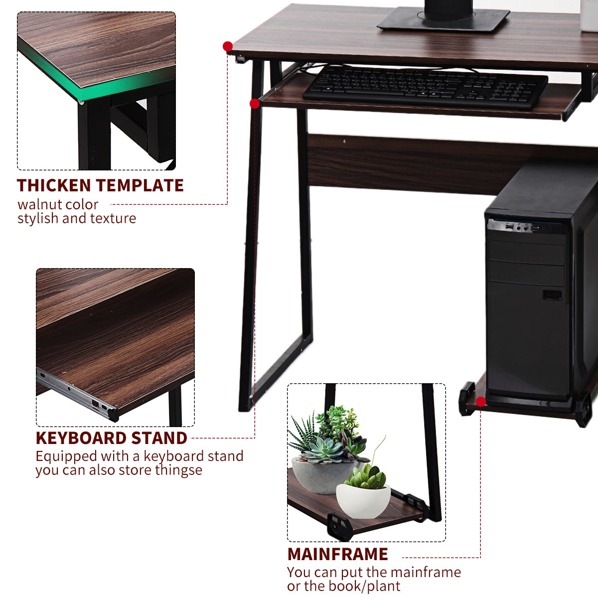 Computer Desk w/ Pull-out Keyboard Tray -Brown