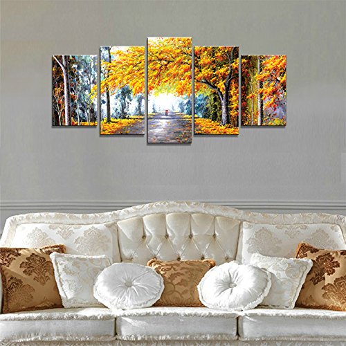 Modern Autumn Love Picture by Oil Paintings for Home Decor 5 Panels Framed