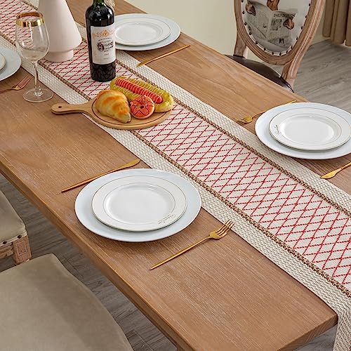 Table Runner, Boho Style with Tassels, Cotton & Linen, Farmhouse Home Decor for Living Room Dresser Scarfs