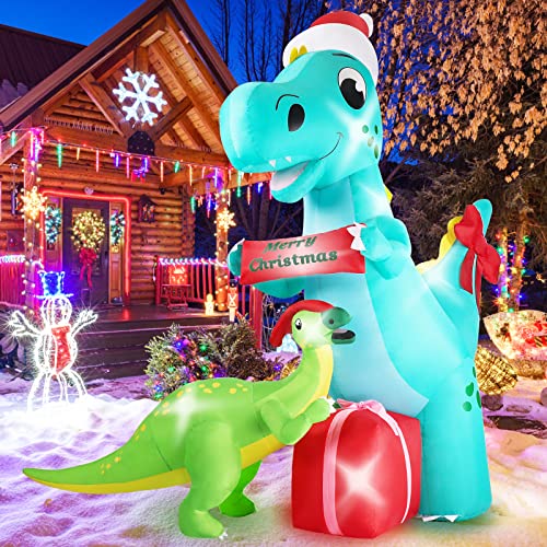 8FT Dinosaur Christmas Inflatables Decoration w/ LEDs