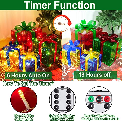 [ Bigger Size 12"-8"-6"-5" ] 4 Pcs 70 LED Lighted Gift Boxes Christmas Decorations