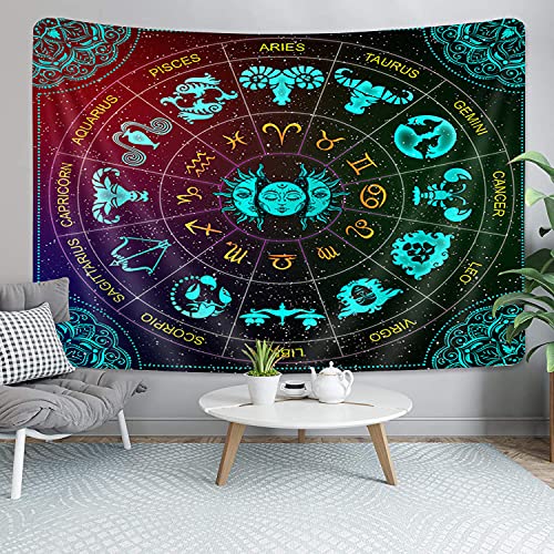 Zodiac Astrology Tapestry, Sun & Moon Constellation Tapestry 60x40"