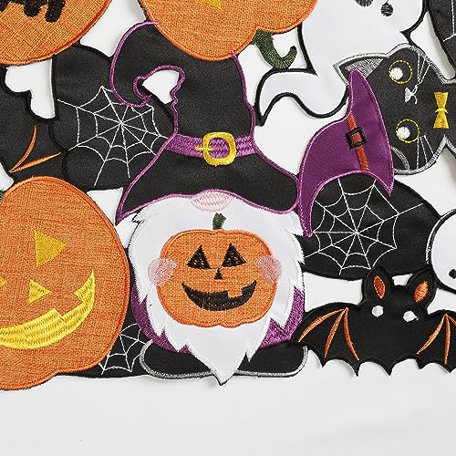 Embroidered Black Round Placemats 15 Inches, Thanksgiving Fall Pumpkins Table Decorations