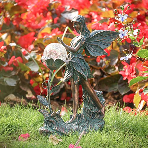 Large Fairy Garden Statue w/ Solar Powered Lights (Bronze)