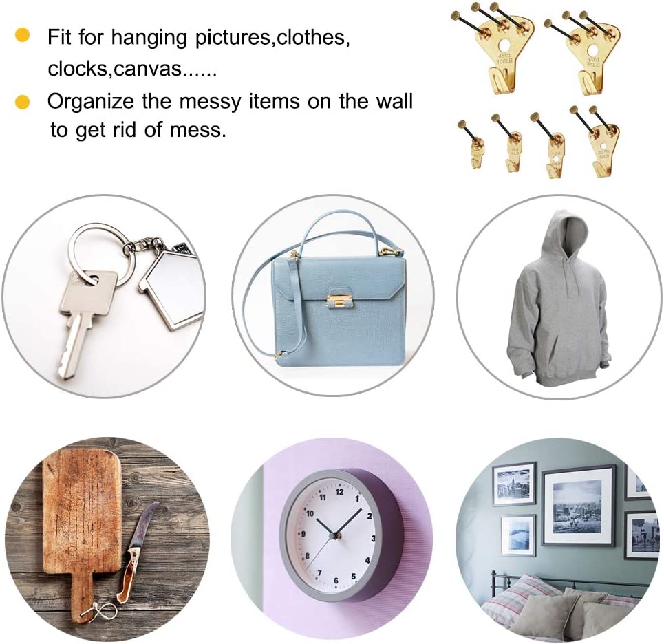 125 pcs Picture Hangers, Heavy Duty Picture Hanging Kit w/ Nails, Holds 10-100 lbs