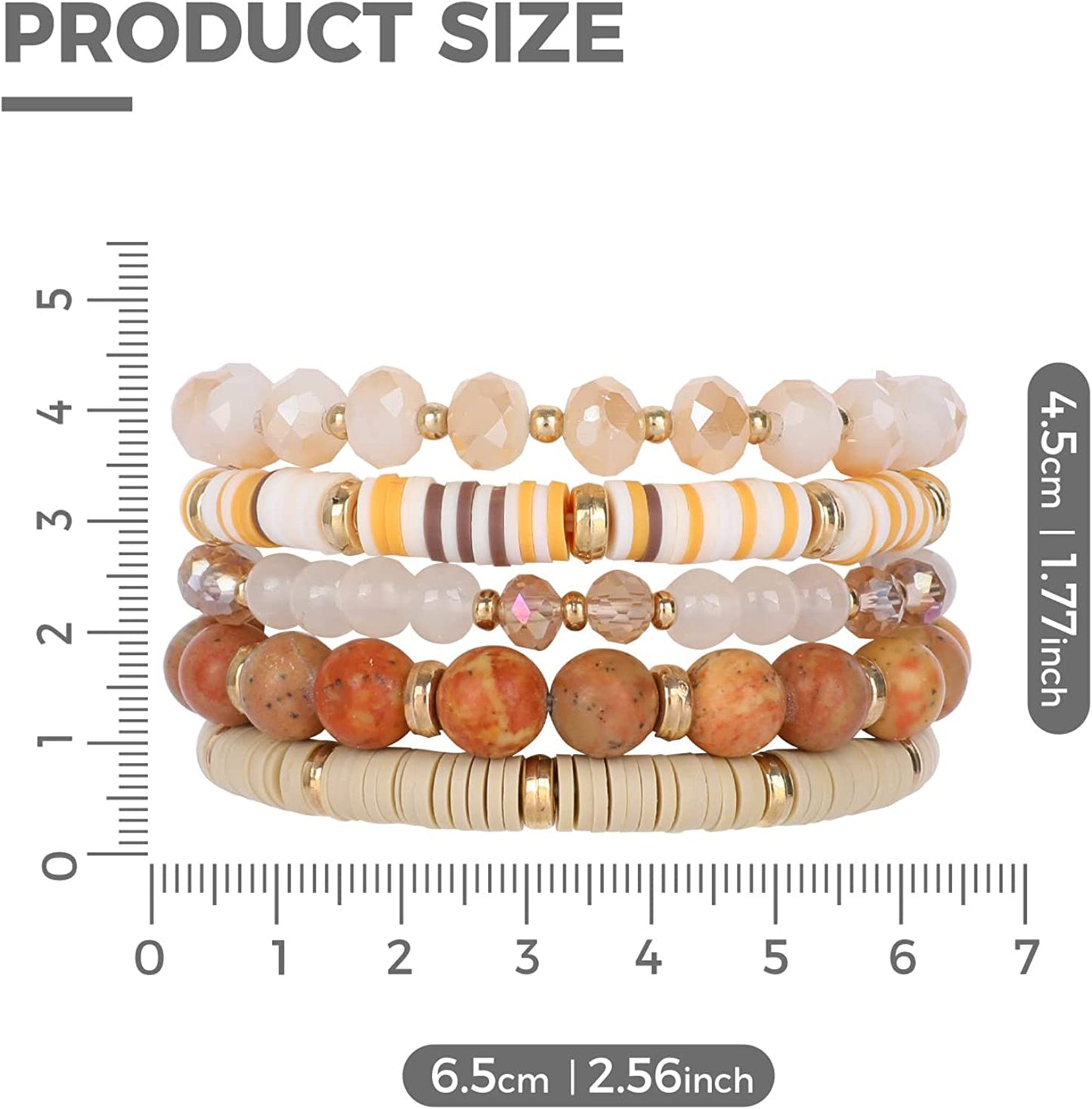 Brown Bracelets Bohemian Multi-Layer Beaded Stacking,8 Pcs Versatile Strand Stretch Sparkly Slip-on Cuff Bangle Set