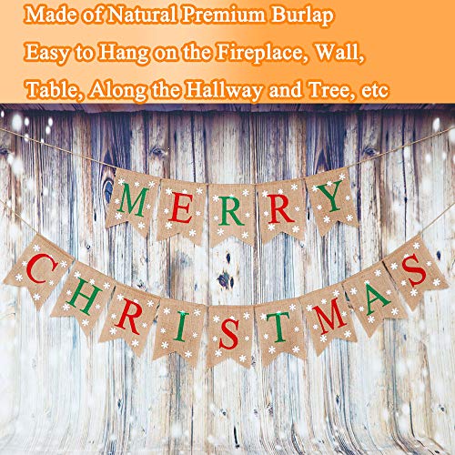 Burlap Merry Christmas Banner w/ Snowflakes Decoration