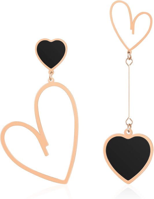 Heart Dangle Earrings for Women Trendy, Gold/Silver/Rose Gold Hypoallergenic Stainless Steel