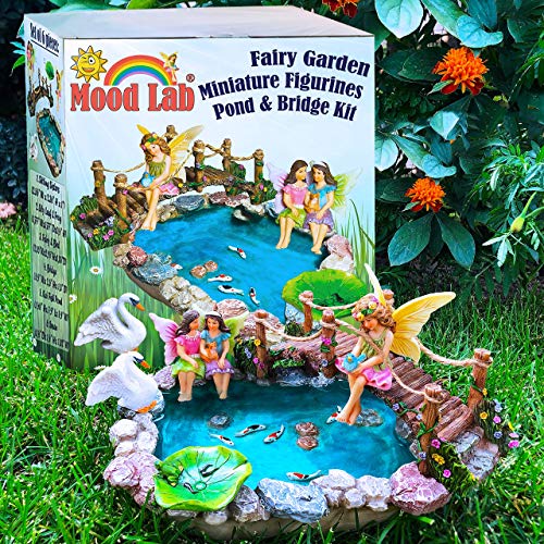 Fairy Garden Fish Pond Kit - Miniature Bridge Set of 6 pcs Fairy Garden Figurines & Accessorie