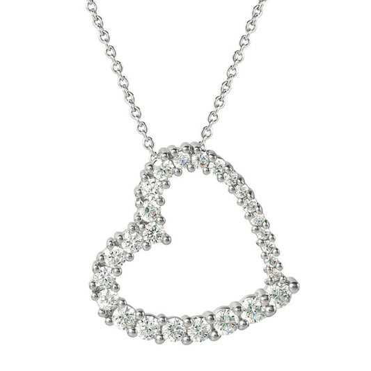 Fine Silver Plated Cubic Zirconia Open Heart Pendant Necklace, 18"