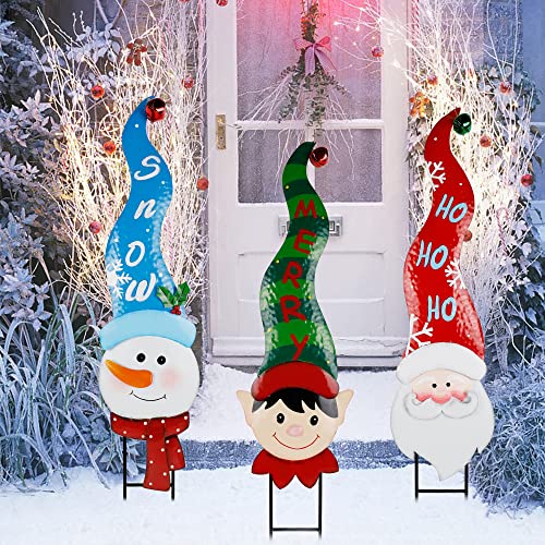 3 Pack Christmas Garden Metal Stakes w/ Tinkle Bell