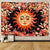 Psychedelic Burning Sun & Plant Leaves Mystical Moon Stars Colorful Mandala Tapestry