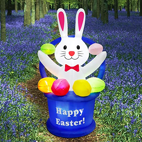 5ft Easter Inflatable Bunny in Egg Basket w/ LEDs for Home Decoration